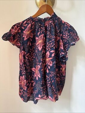 Trovata Navy Blouse with Pink Floral Print